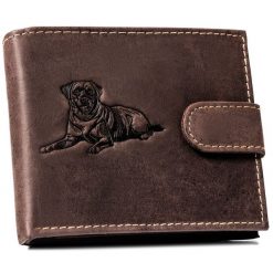 Skórzany portfel N992L-CHM-DOG-1-BL c. brązowy tłoczony. Brązowe portfele męskie inny, bez wzorów, z nubiku. Za 59.99 zł.