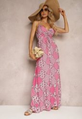 Różowa Boho Sukienka z Wiskozy z Gumką w Pasie i Trójkątnym Dekoltem Winsalia. Czerwone sukienki damskie Renee, na co dzień, l, bez wzorów, z wiskozy, boho, bez kołnierzyka, bez ramiączek, maxi. W wyprzedaży za 55.99 zł.