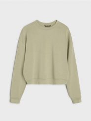 Bluza crewneck basic - khaki. Brązowe bluzy bez kaptura damskie Sinsay, l, bez wzorów, z dzianiny, bez ramiączek, bez kaptura. Za 45.99 zł.