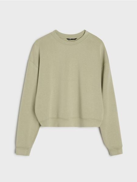 Bluza crewneck basic - khaki. Brązowe bluzy bez kaptura damskie Sinsay, l, bez wzorów, z dzianiny, bez ramiączek, bez kaptura. Za 45.99 zł.