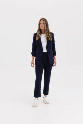 SPODNIE NANCY GRANATOWE S - Flawless. Niebieskie spodnie materiałowe damskie Flawless, s, z gumy, na golfa. Za 350.00 zł.