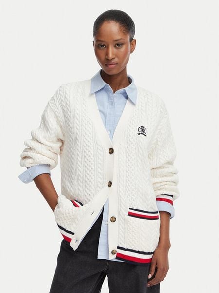 Tommy Jeans Kardigan DW0DW22934 Biały Regular Fit. Białe kardigany damskie Tommy Jeans, l, bez wzorów, z bawełny. Za 569.99 zł.