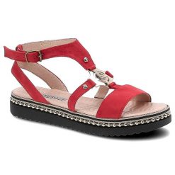 Czerwone Sandały Damskie Libero Modne Buty Na Lato. Czerwone sandały damskie Libero, bez wzorów, ze skóry, bez obcasa, na platformie. Za 209.00 zł.