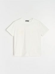 Koszulka z naszywkami w kształcie motyla - kremowy. Białe t-shirty damskie Sinsay, l, z aplikacjami, bez kołnierzyka. Za 25.99 zł.