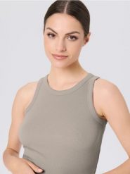 Tank top - beżowy. Brązowe topy sportowe damskie Sinsay, l, bez wzorów, bez ramiączek. Za 15.99 zł.