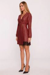 Elegancka sukienka tweedowa trapezowa kopertowa bordowa. Czerwone sukienki damskie MOE, do pracy, s, bez wzorów, z koronki, biznesowe, bez kołnierzyka, bez ramiączek, kopertowe. Za 379.00 zł.