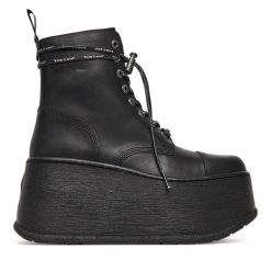 Botki NEW ROCK. Czarne botki damskie NEW ROCK, rockowe, bez obcasa, na koturnie, bez zapięcia. Za 1,269.00 zł.