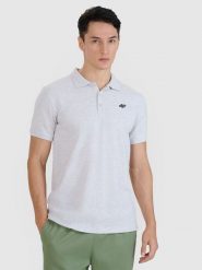 4F Koszulka polo regular męska - szara XL. Szare koszulki polo męskie 4f, m, bez wzorów, z bawełny, bez ramiączek. Za 89.99 zł.