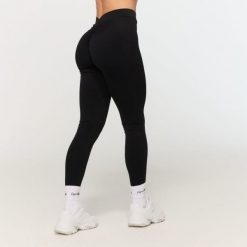 Legginsy damskie fitness z wysokim stanem Fierce V-back. Czarne legginsy damskie GYMBEAM, m, bez wzorów, z elastanu, z podwyższonym stanem, do biegania. Za 110.90 zł.