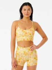 Rip Curl Top sportowy "Mirage" w kolorze pomarańczowo-żółtym rozmiar: L. Pomarańczowe topy damskie Rip Curl, l, bez wzorów, bez ramiączek. Za 41.59 zł.