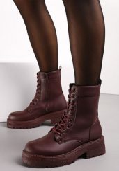 Bordowe Botki za Kostkę na Grubej Podeszwie Lumine. Czerwone botki damskie Born2be, z jeansu, za kostkę, bez obcasa, na płaskiej podeszwie, bez zapięcia. Za 89.99 zł.