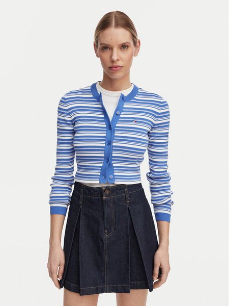 Tommy Jeans Kardigan DW0DW22314 Niebieski Slim Fit. Niebieskie kardigany damskie Tommy Jeans, s, bez wzorów, z bawełny. Za 409.99 zł.