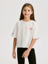 Krótki t-shirt - złamana biel. Koszulki dziewczęce Reserved, bez wzorów, z bawełny, bez ramiączek. Za 19.99 zł.