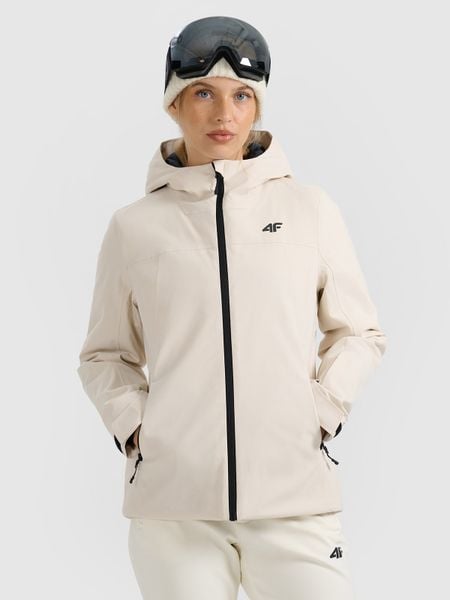 4F Kurtka narciarska membrana 5000 damska - beżowa L. Brązowe kurtki damskie 4f, l, bez wzorów, z materiału, bez kaptura, narciarskie. Za 349.99 zł.