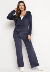 Granatowy Welurowy Komplet Dresowy Bluza z Kapturem i Szerokie Spodnie Atiferi. Niebieskie bluzy z kapturem damskie Born2be, l, z dresówki. Za 84.99 zł.