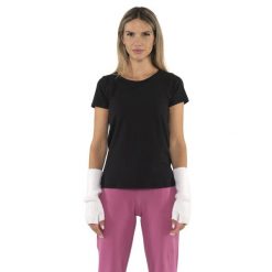 Koszulka Damen-Kurzarm z Leone 1947 Nigdy bez plakietki. Czarne bluzki sportowe damskie LEONE 1947 APPAREL, z bawełny, bez kołnierzyka, bez ramiączek. W wyprzedaży za 69.02 zł.