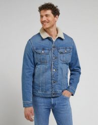 LEE SHERPA JACKET MĘSKA KURTKA JEANSOWA JEANS TRUE BLUE L87AMWA03. Niebieskie kurtki męskie Lee, l, bez wzorów, z jeansu, bez kaptura. Za 359.99 zł.