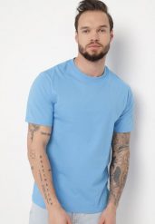 Jasnoniebieska Casual Koszulka T-shirt z Bawełny Ikesse. Niebieskie t-shirty męskie Born2be, l, bez wzorów, z bawełny, bez kołnierzyka. Za 29.99 zł.