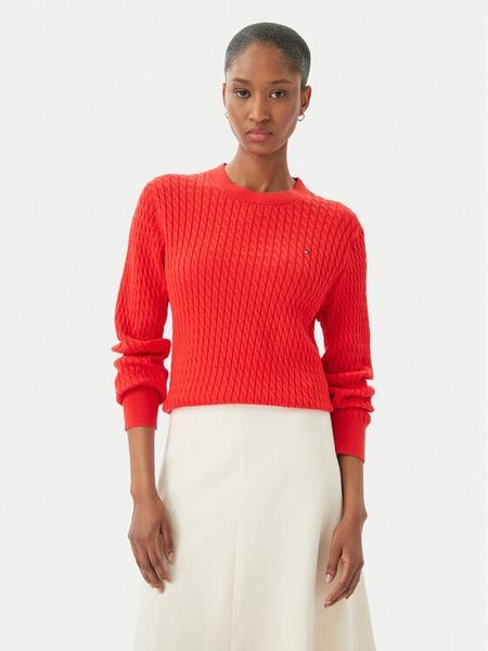 Tommy Hilfiger Sweter WW0WW44993 Czerwony Regular Fit. Czerwone swetry klasyczne damskie Tommy Hilfiger, xs, z bawełny, bez kołnierzyka. Za 529.99 zł.