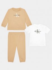 Calvin Klein Jeans Komplet dziecięcy Monogram Starter IN0IN00011 Beżowy Regular Fit. Brązowe spodnie dziewczęce Calvin Klein Jeans, z bawełny. Za 459.99 zł.
