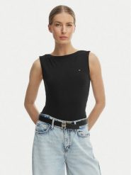 Tommy Hilfiger Top WW0WW47807 Czarny Slim Fit. Czarne topy damskie Tommy Hilfiger, m, bez wzorów, z wiskozy, bez kołnierzyka. Za 249.99 zł.