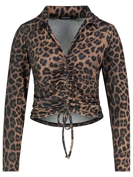 Sublevel Bluzka w kolorze jasnobrązowo-czarnym rozmiar: L. Brązowe bluzki damskie Sublevel, l, bez wzorów, bez kołnierzyka, bez ramiączek. Za 69.58 zł.