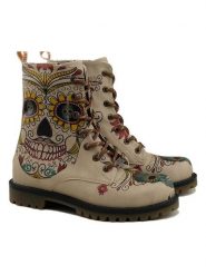 Goby Botki w kolorze beżowym ze wzorem rozmiar: 40. Brązowe botki damskie Goby, z materiału, z okrągłym noskiem, bez obcasa, bez zapięcia. Za 352.43 zł.