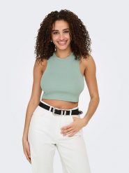 ONLY Top "Vilma" w kolorze turkusowym rozmiar: XL. Niebieskie topy damskie Only, xl, bez wzorów, prążkowane, bez kołnierzyka. Za 35.10 zł.