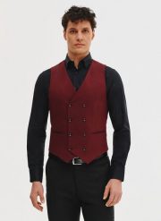 PAKO LORENTE - Bordowa dwurzędowa kamizelka męska. Czerwone kamizelki męskie Pako Lorente, m, z elastanu. Za 499.99 zł.
