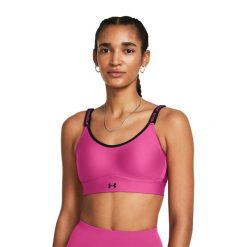 Biustonosz fitness Under Armour Infinity Mid. Czerwone biustonosze sportowe damskie Under Armour, bez wzorów. Za 119.99 zł.