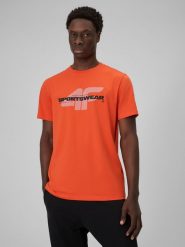 4F T-shirt regular z nadrukiem męski - pomarańczowy XL. Brązowe t-shirty męskie 4f, m, bez wzorów, z bawełny, bez kołnierzyka. Za 59.99 zł.