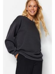 Trendyol Bluza w kolorze antracytowym rozmiar: M. Czarne bluzy bez kaptura damskie Trendyol, m, z bawełny. Za 79.03 zł.