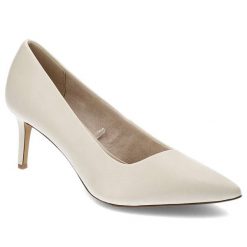 Beżowe Czółenka Tamaris Eleganckie Buty Damskie. Brązowe czółenka damskie Tamaris, bez wzorów, ze skóry ekologicznej, bez obcasa, na obcasie. Za 219.00 zł.