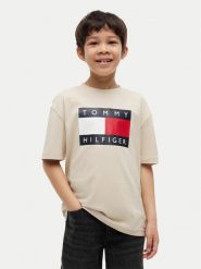 Tommy Hilfiger T-Shirt Heritage KB0KB10340 Beżowy Regular Fit. Brązowe t-shirty chłopięce Tommy Hilfiger, bez wzorów, z bawełny, bez ramiączek. Za 169.99 zł.