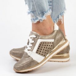 Złote sneakersy damskie, półbuty M.Daszyński 2169-4. Żółte półbuty damskie M.Daszyński, w ażurowe wzory, ze skóry, bez obcasa, na obcasie. Za 119.00 zł.