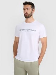 4F T-shirt regular z nadrukiem męski - biały XL. Białe t-shirty męskie 4f, m, bez wzorów, z bawełny, bez kołnierzyka. Za 59.99 zł.