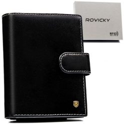 Portfel skórzany Rovicky D1072L-RVT czarny. Czarne portfele męskie ROVICKY, bez wzorów, ze skóry. Za 74.00 zł.
