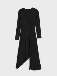 Sukienka midi z asymetrycznym dołem - czarny. Czarne sukienki damskie Sinsay, l, bez wzorów, z asymetrycznym kołnierzem, bez ramiączek, midi, asymetryczne. Za 59.99 zł.