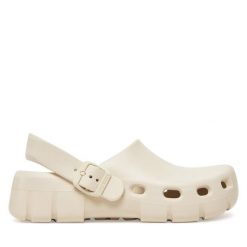 Klapki Birkenstock. Brązowe klapki damskie Birkenstock, bez wzorów, bez obcasa. Za 269.99 zł.