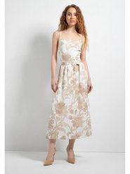 More & More Sukienka w kolorze biało-karmelowym rozmiar: 36. Białe sukienki damskie MORE & MORE, bez wzorów, z tkaniny, bez kołnierzyka, bez ramiączek, maxi. Za 158.10 zł.