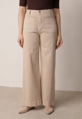 Beżowe Bawełniane Jeansy z Szeroką Nogawką i Ozdobnymi Kieszeniami Ginorvienne. Brązowe jeansy damskie Born2be, z podwyższonym stanem. Za 129.99 zł.