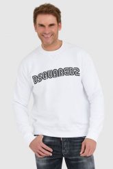 DSQUARED2 Biała bluza męska z logo outline. Białe bluzy bez kaptura męskie Dsquared2, l. W wyprzedaży za 999.99 zł.