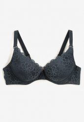 Ciemnozielony Biustonosz Push-Up z Koronkowego Materiału Chrisianna. Zielone biustonosze Born2be, bez wzorów, z koronki. Za 34.99 zł.