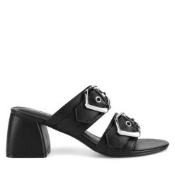Klapki JENNY. Czarne klapki damskie Jenny, bez wzorów, bez obcasa. Za 139.99 zł.