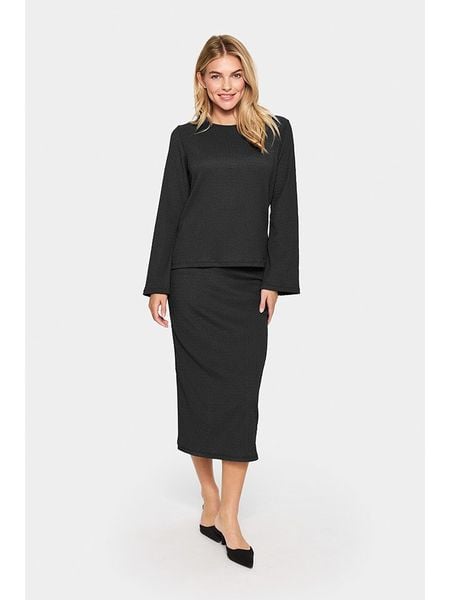 SAINT TROPEZ Bluzka w kolorze czarnym rozmiar: L. Czarne bluzki damskie Saint Tropez, l, bez wzorów, bez kołnierzyka, bez ramiączek. Za 69.75 zł.