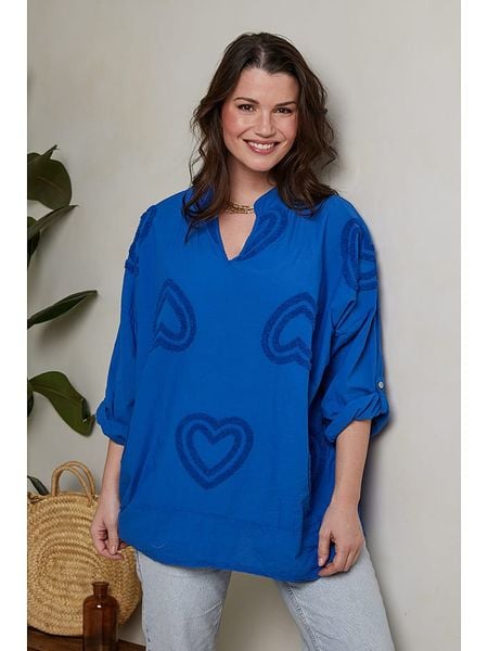 Curvy Lady Bluzka w kolorze niebieskim rozmiar: 40/42. Niebieskie bluzki damskie Curvy Lady, bez wzorów, z bawełny, klasyczne, bez kołnierzyka, bez ramiączek. Za 78.10 zł.