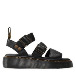 Sandały Dr. Martens. Czarne sandały damskie Dr. Martens, bez wzorów, bez obcasa, na płaskiej podeszwie. Za 499.99 zł.