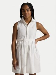 Polo Ralph Lauren Sukienka koszulowa 313934188001 Biały Regular Fit. Białe sukienki dziewczęce Polo Ralph Lauren, bez wzorów, z bawełny, bez ramiączek. Za 599.99 zł.
