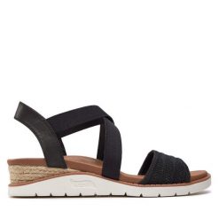 Sandały Skechers. Czarne sandały damskie Skechers, bez wzorów, bez obcasa, na płaskiej podeszwie. Za 199.99 zł.