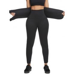 Spodnie fitness neoprenowe wyszczuplające damskie z paskiem. Czarne spodnie sportowe damskie SLIMBODY, xl, z neoprenu, na fitness i siłownię. W wyprzedaży za 99.00 zł.
